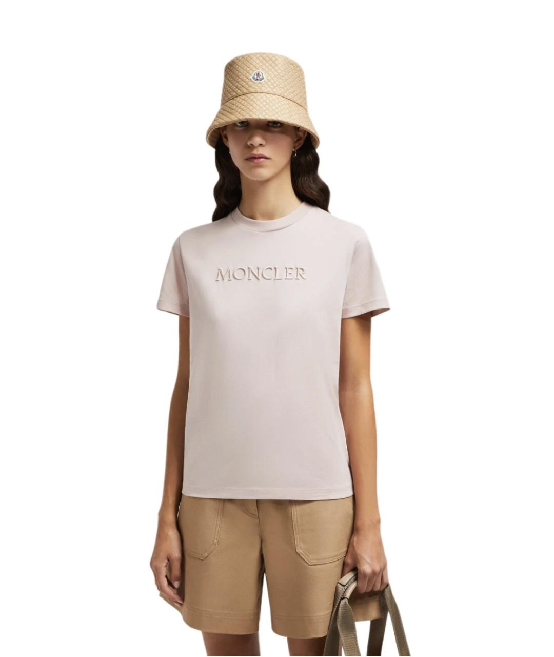 MONCLER Розовая хлопковая футболка, фото 2