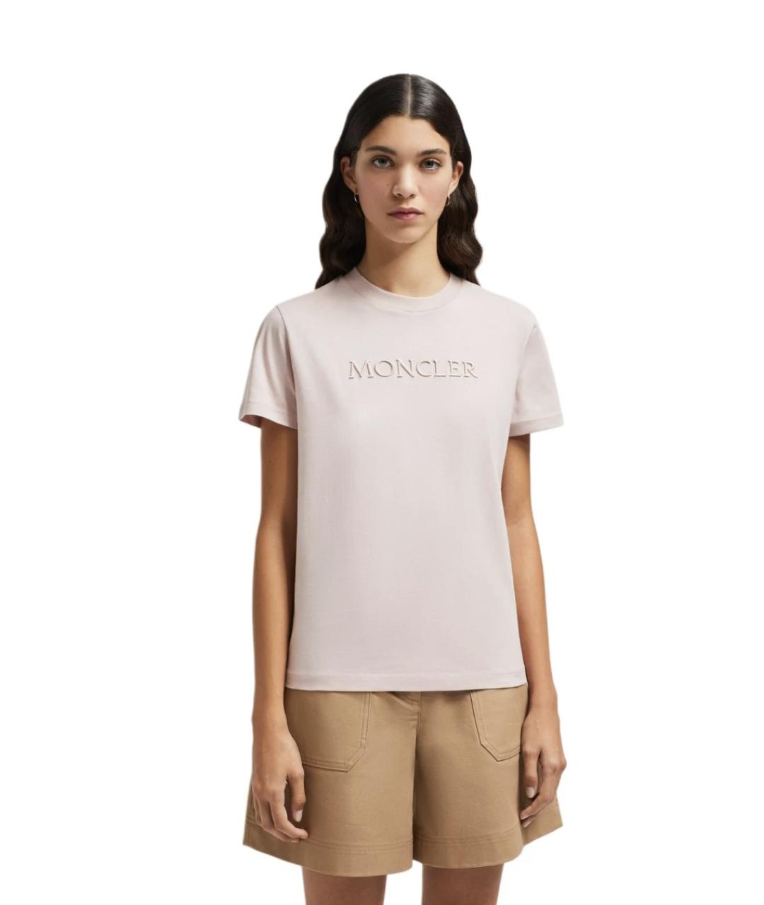 MONCLER Розовая хлопковая футболка, фото 3