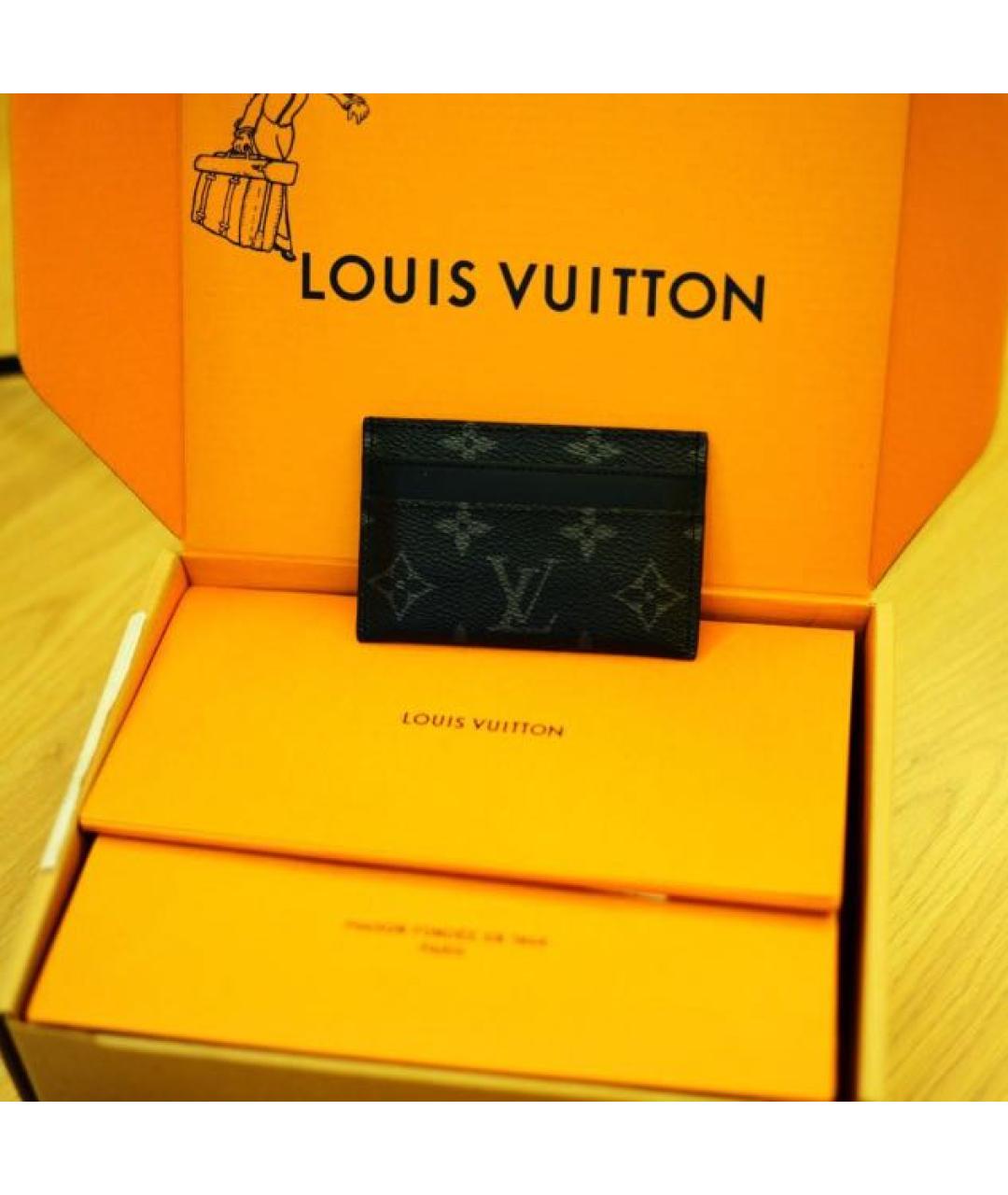 LOUIS VUITTON Антрацитовый кожаный кардхолдер, фото 3