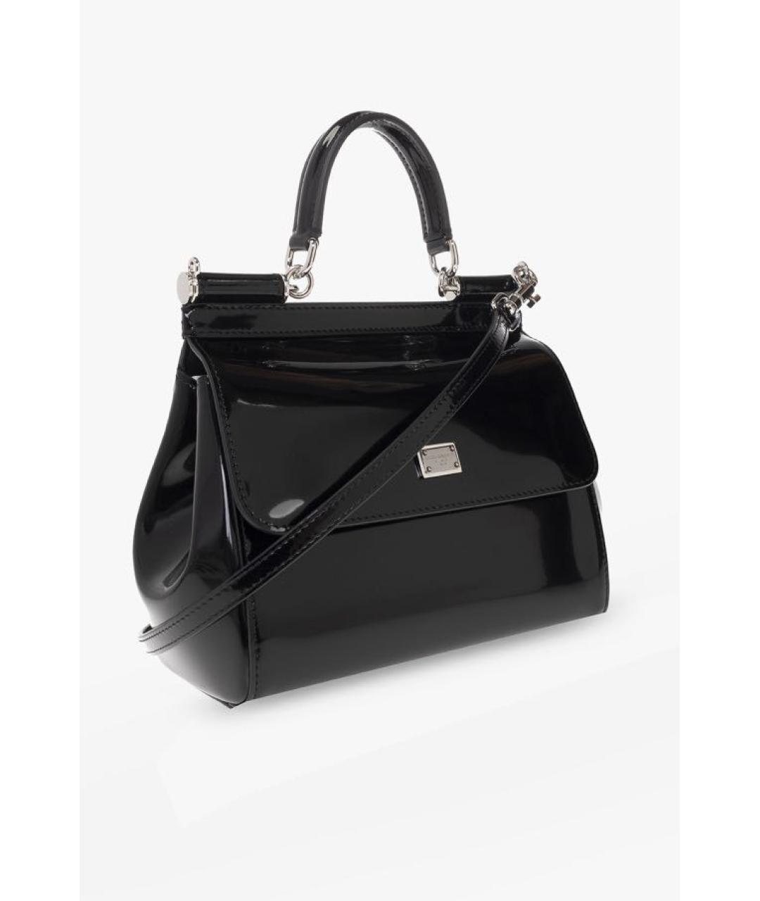 DOLCE&GABBANA Черная сумка с короткими ручками из лакированной кожи, фото 3