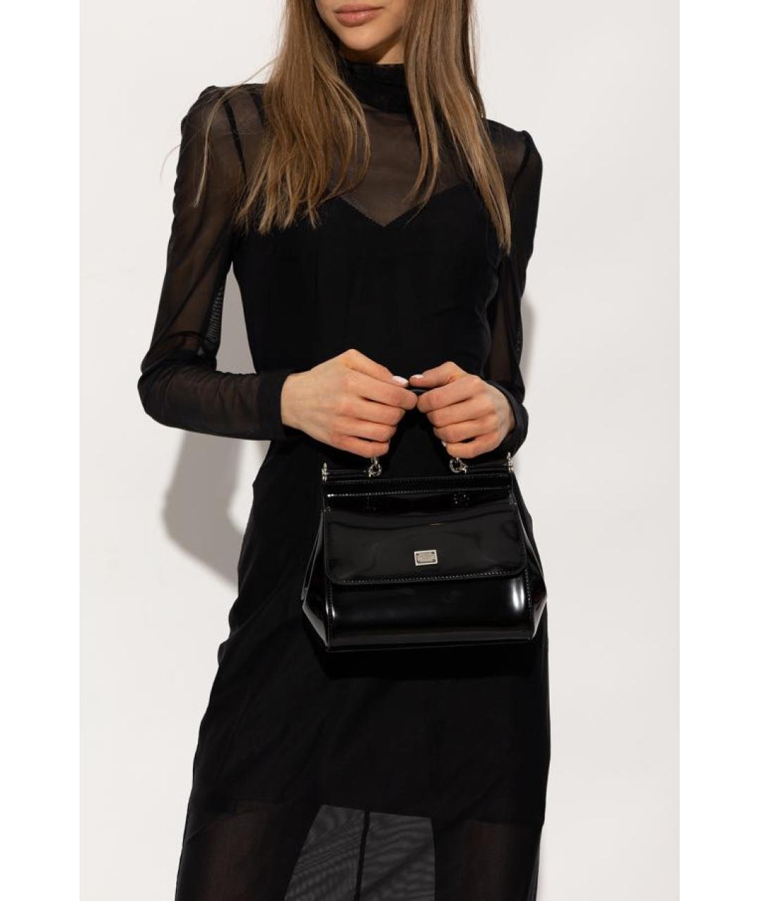 DOLCE&GABBANA Черная сумка с короткими ручками из лакированной кожи, фото 6