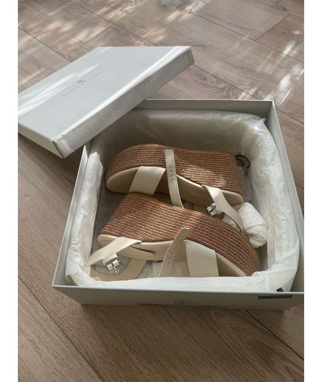 BRUNELLO CUCINELLI Бежевые кожаные эспадрильи, фото 5