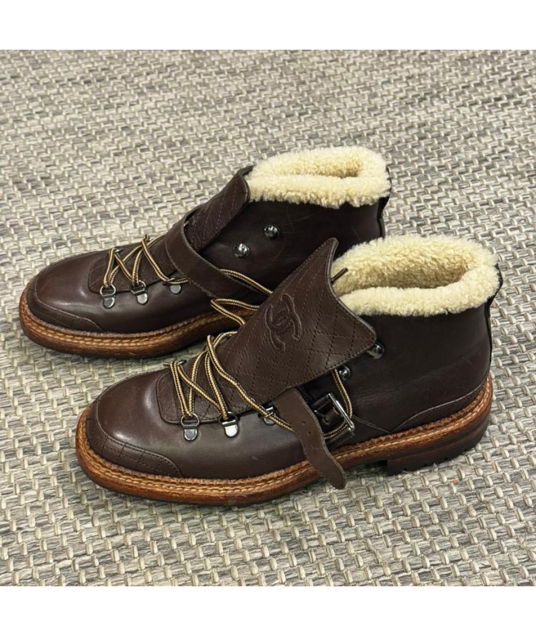 CHANEL Коричневые кожаные ботинки, фото 5