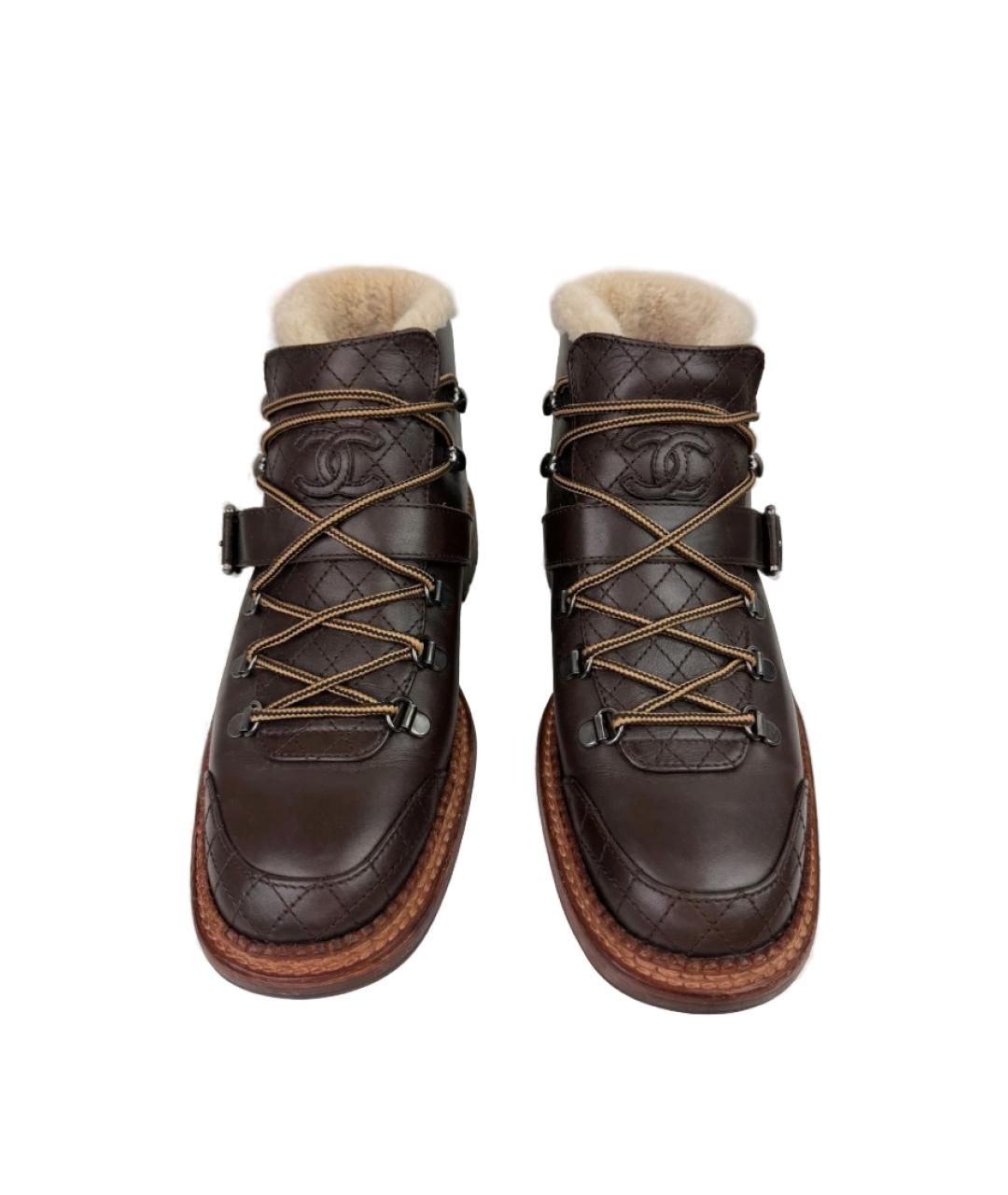 CHANEL Коричневые кожаные ботинки, фото 2