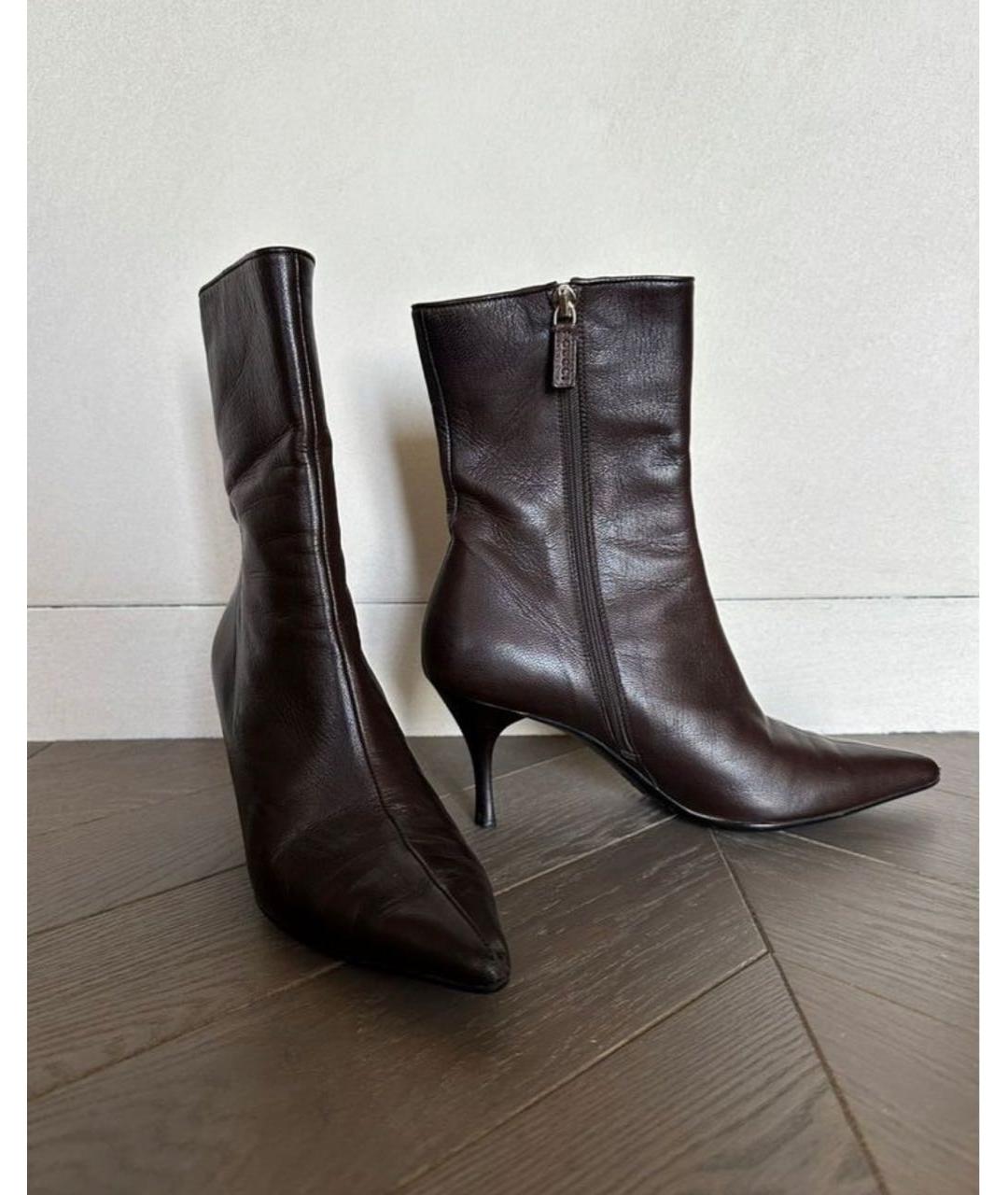 GUCCI Бордовые кожаные ботинки, фото 3