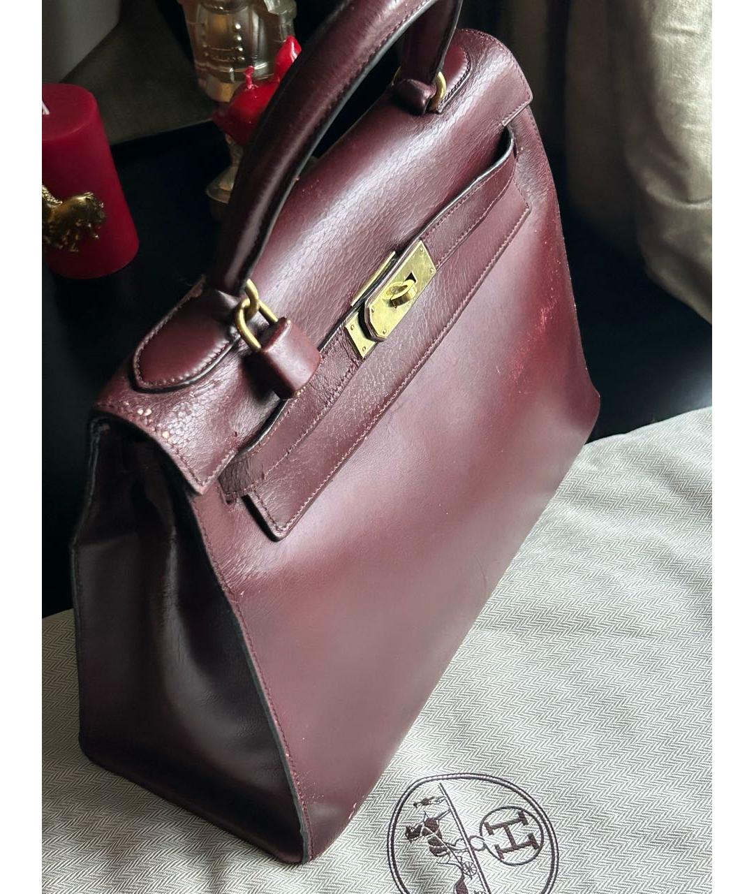HERMES Бордовая кожаная сумка с короткими ручками, фото 5