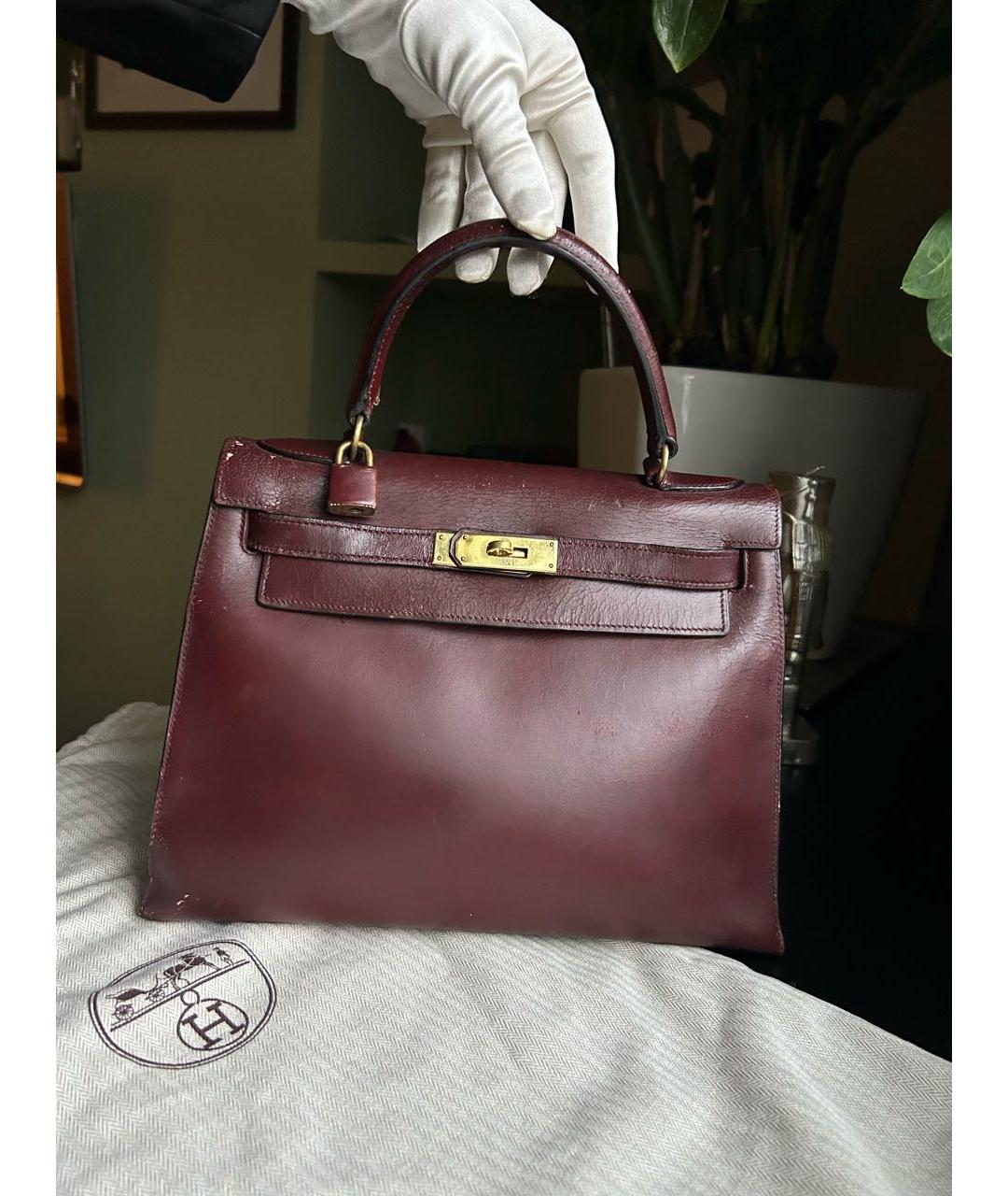 HERMES Бордовая кожаная сумка с короткими ручками, фото 3