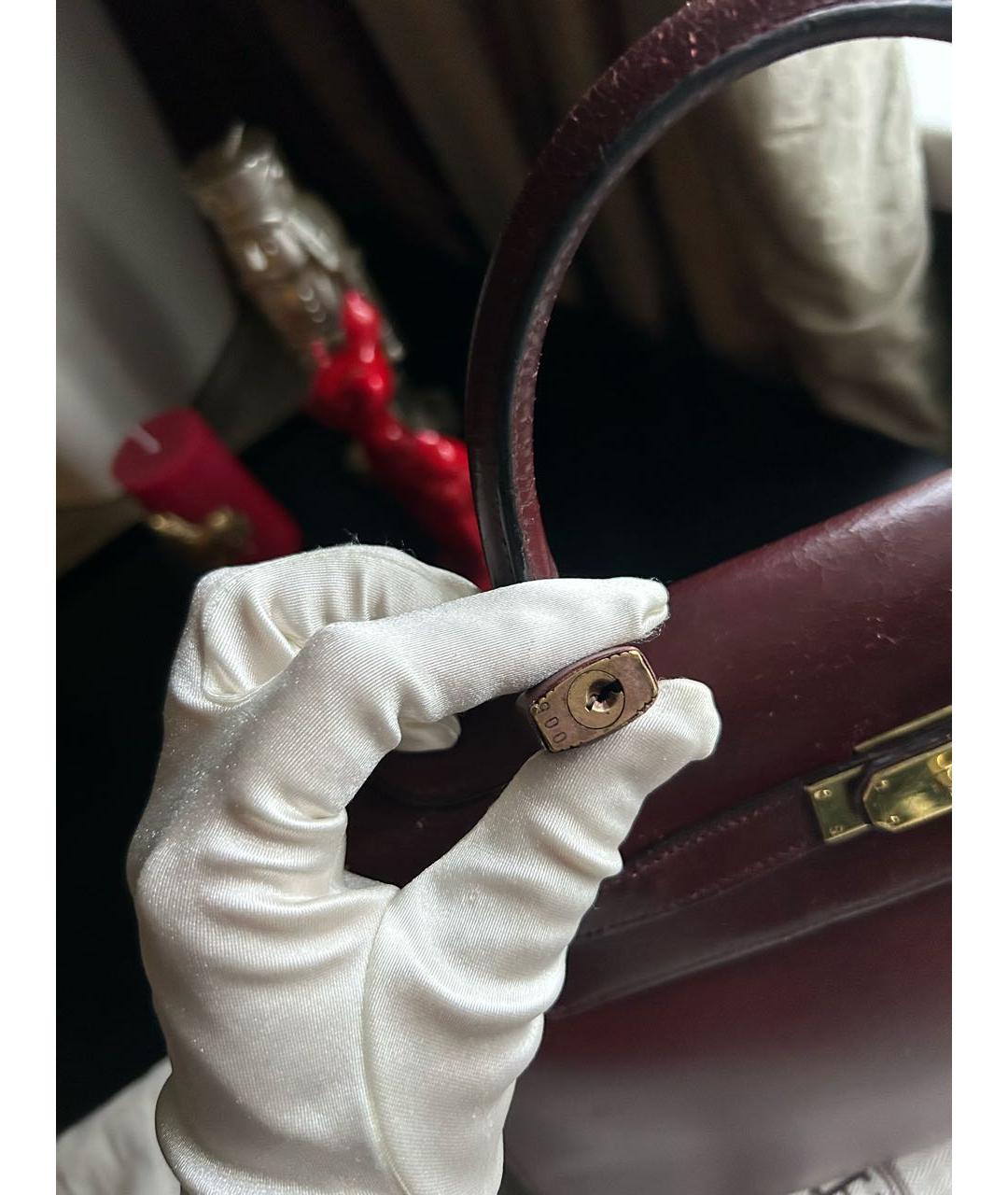 HERMES Бордовая кожаная сумка с короткими ручками, фото 4
