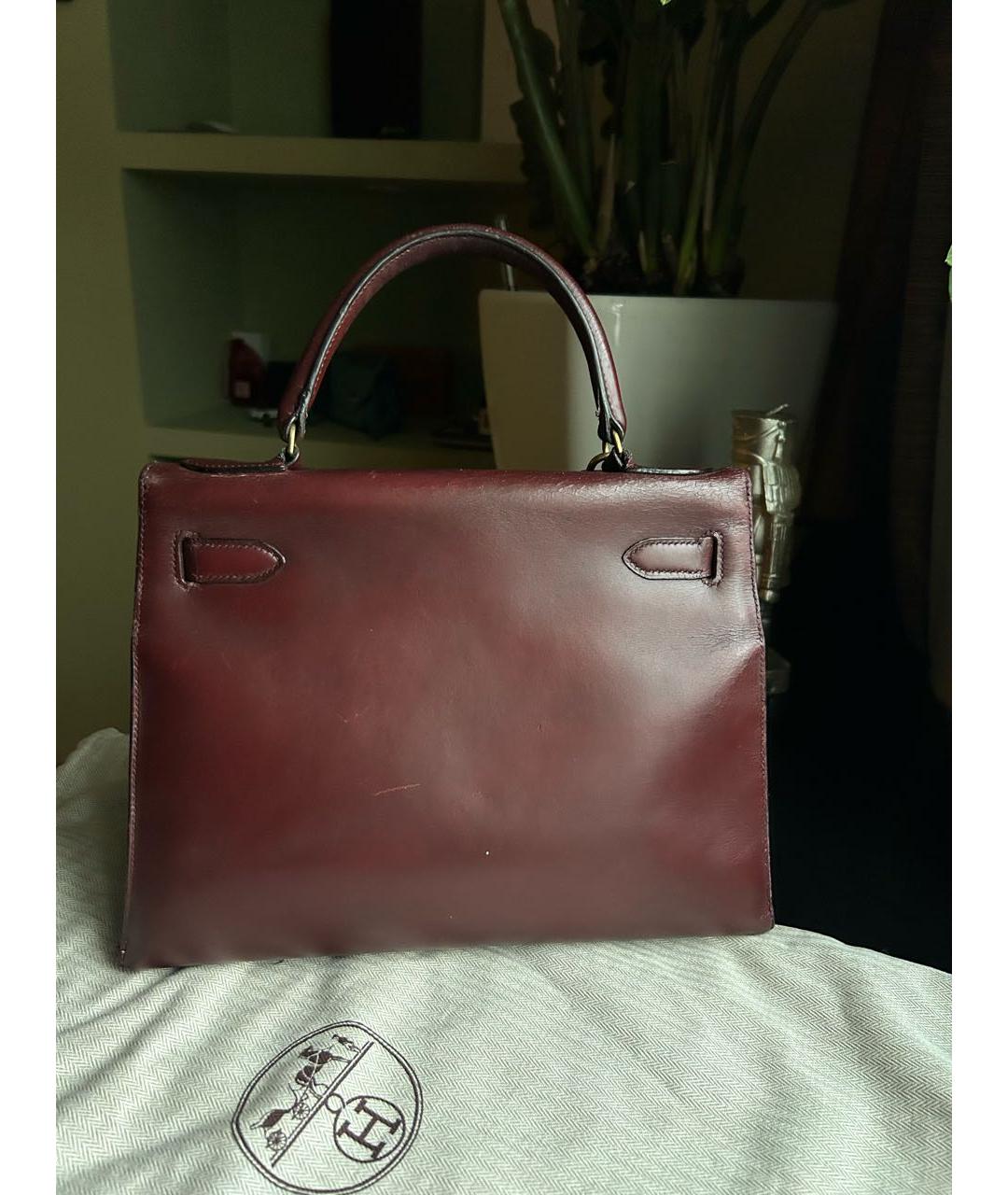 HERMES Бордовая кожаная сумка с короткими ручками, фото 2