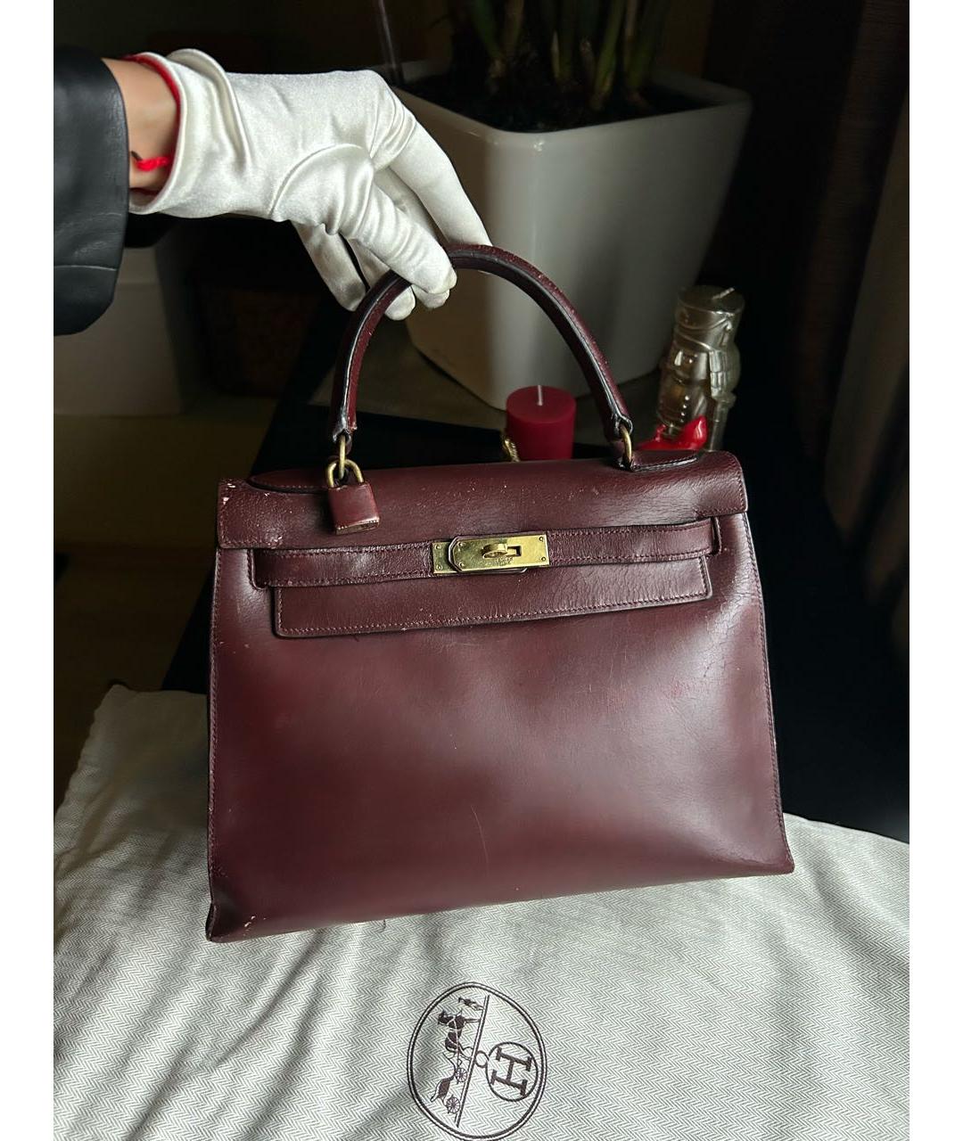 HERMES Бордовая кожаная сумка с короткими ручками, фото 6