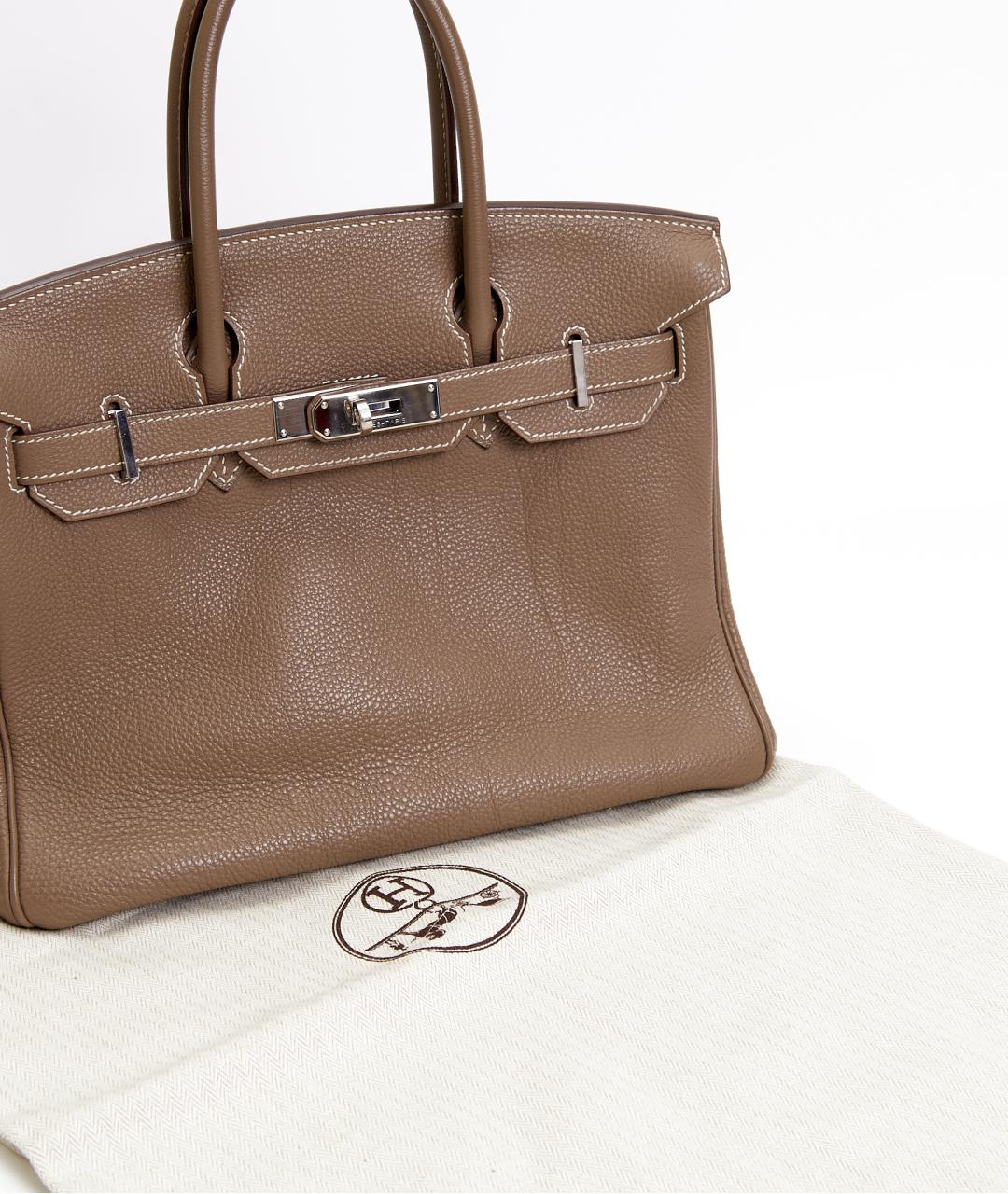 HERMES Бежевая кожаная сумка с короткими ручками, фото 7