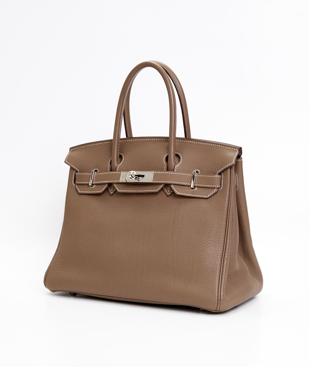 HERMES Бежевая кожаная сумка с короткими ручками, фото 2