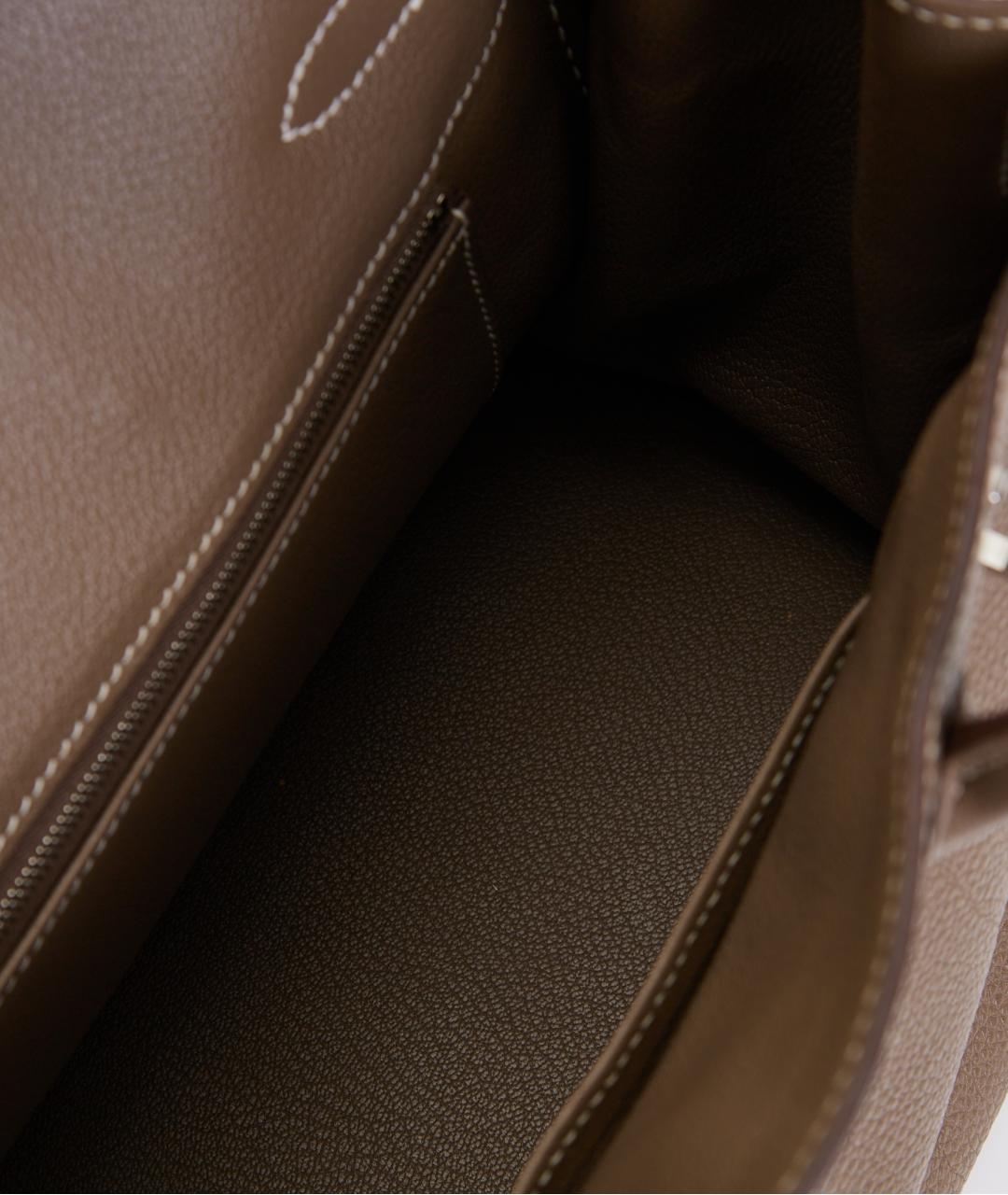 HERMES Бежевая кожаная сумка с короткими ручками, фото 6