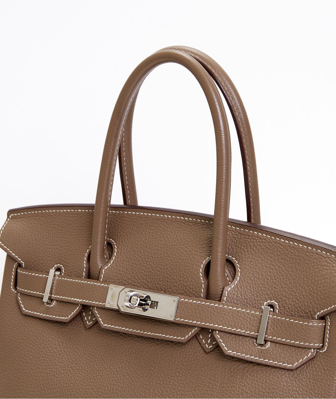 HERMES Бежевая кожаная сумка с короткими ручками, фото 5