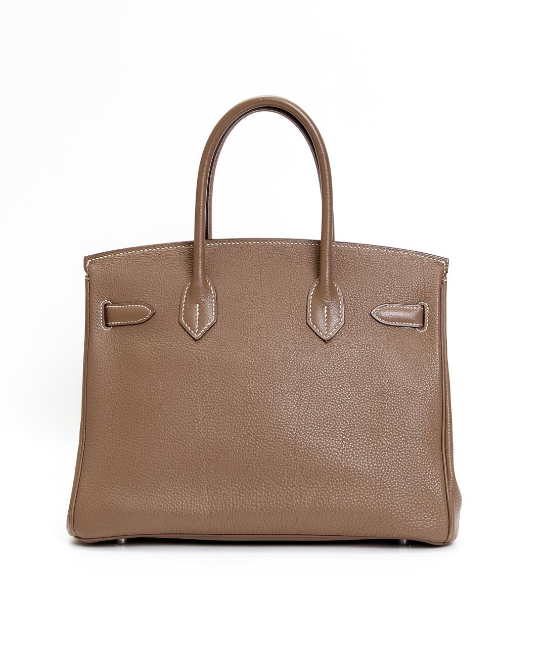 HERMES Бежевая кожаная сумка с короткими ручками, фото 3