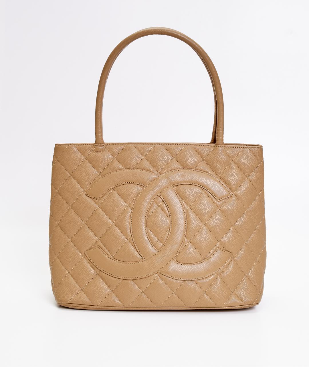 CHANEL Бежевая кожаная сумка с короткими ручками, фото 7
