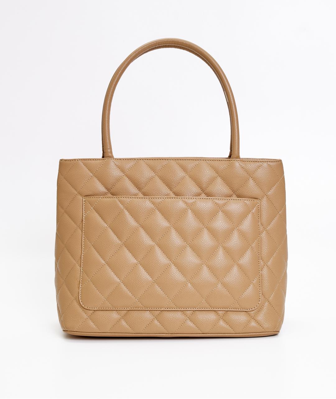 CHANEL Бежевая кожаная сумка с короткими ручками, фото 2