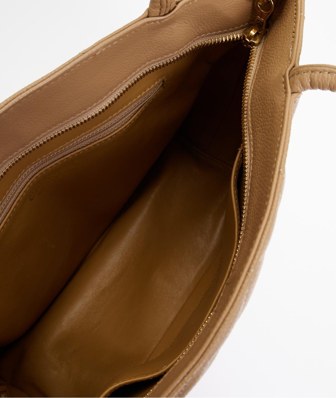 CHANEL Бежевая кожаная сумка с короткими ручками, фото 4