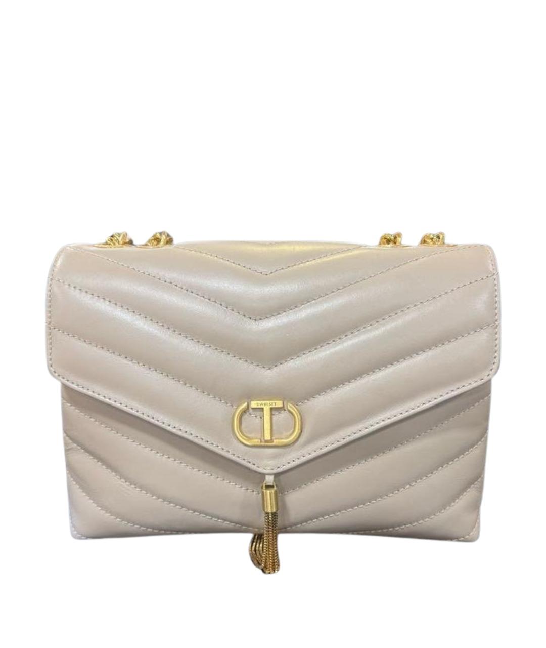 TWIN-SET Бежевая кожаная сумка через плечо, фото 1