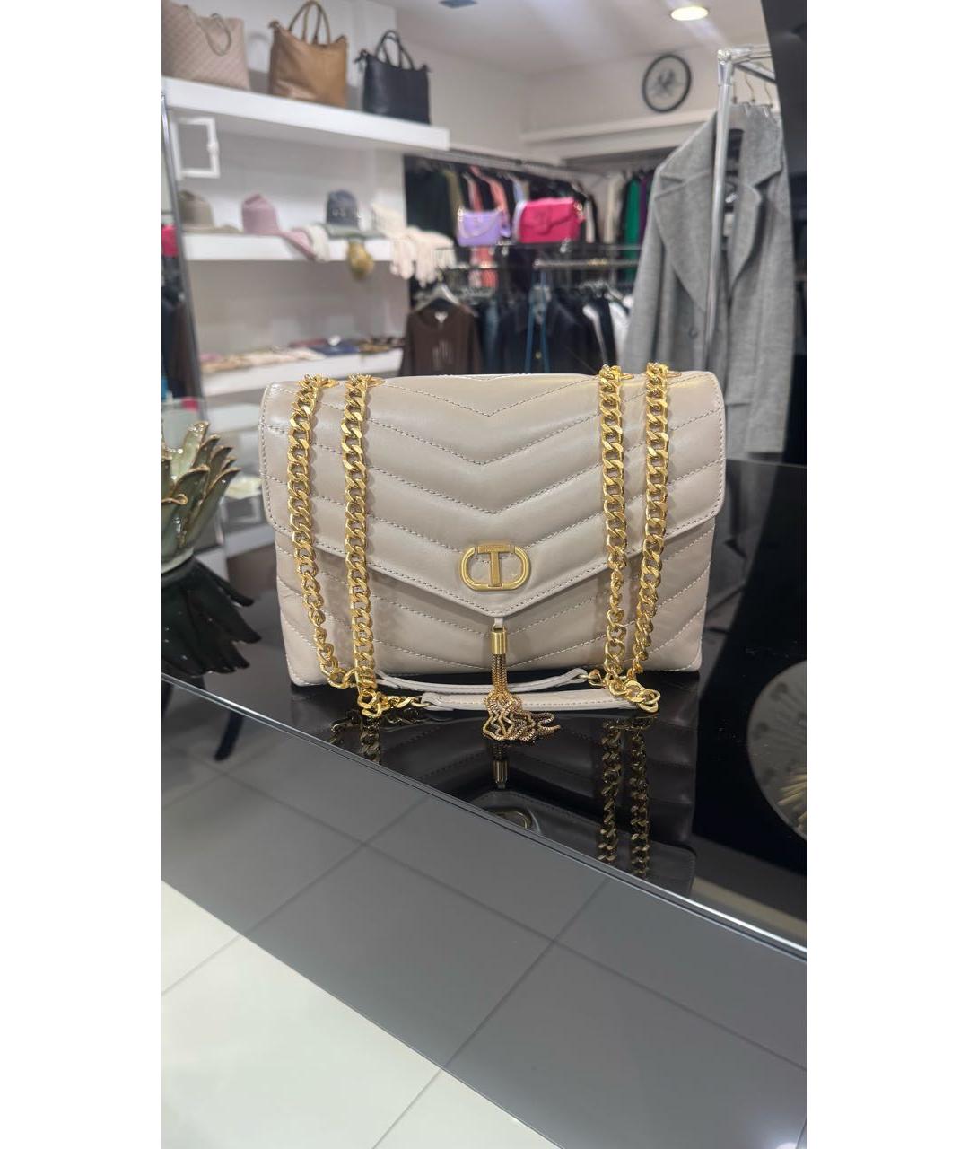 TWIN-SET Бежевая кожаная сумка через плечо, фото 2