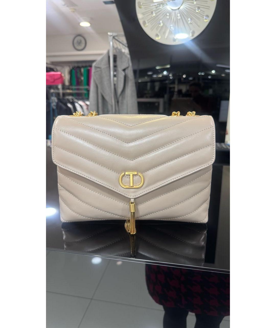 TWIN-SET Бежевая кожаная сумка через плечо, фото 4