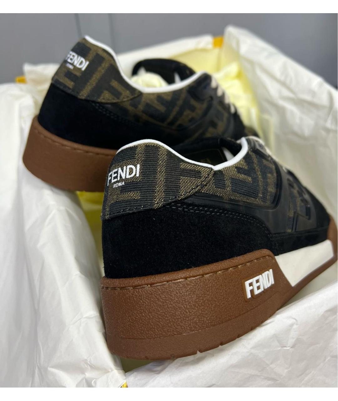 FENDI Коричневые кожаные кроссовки, фото 6