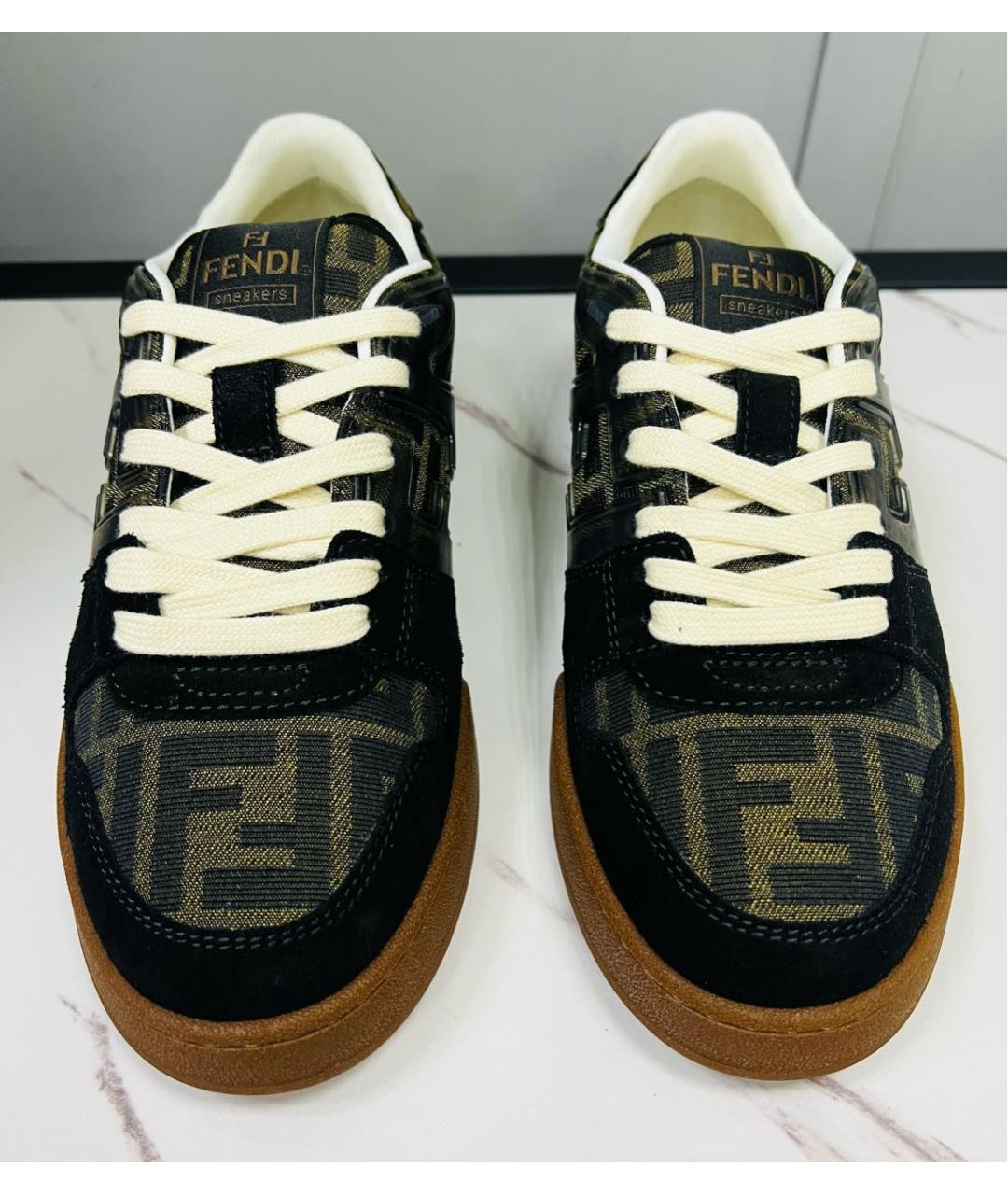 FENDI Коричневые кожаные кроссовки, фото 7