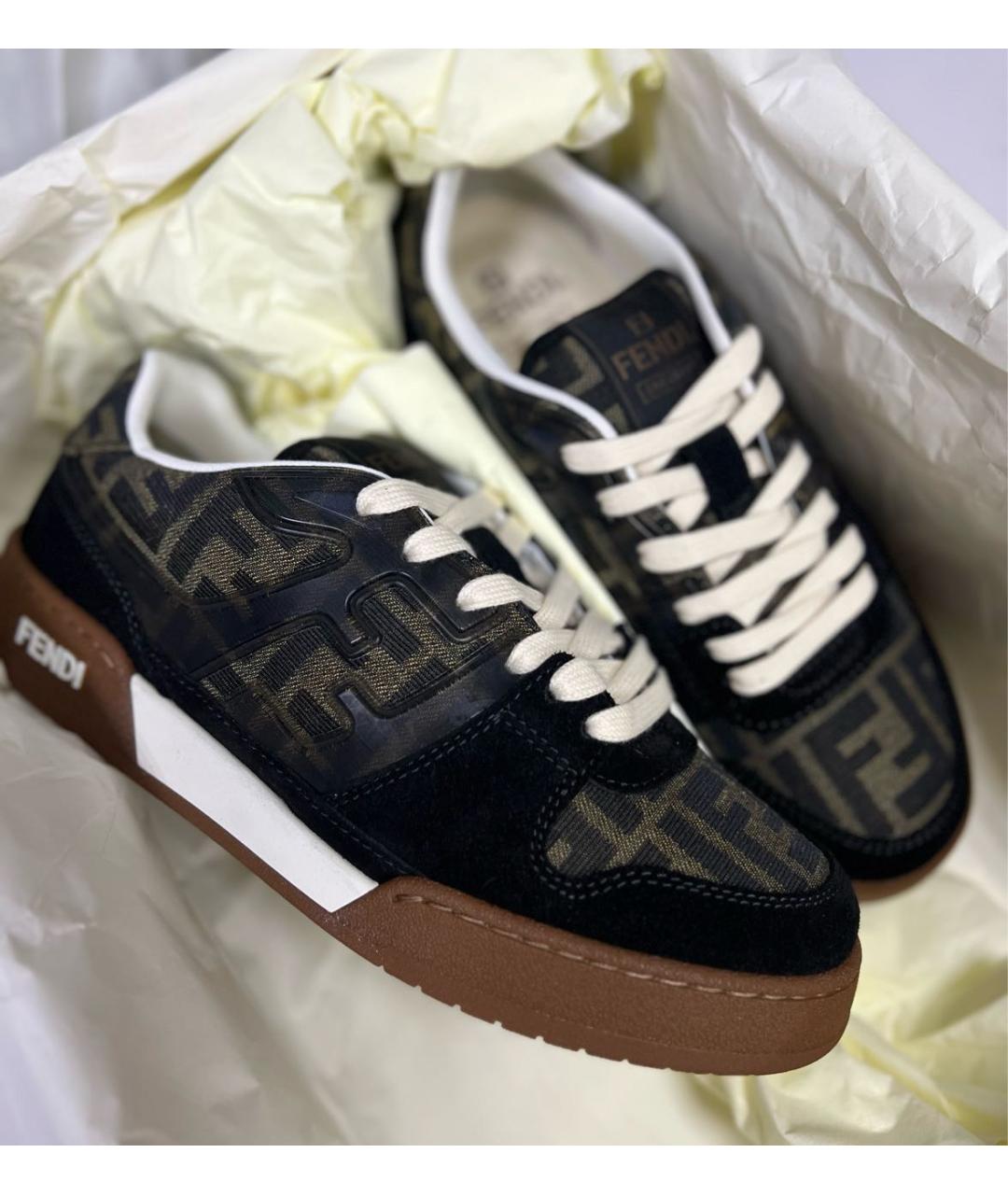 FENDI Коричневые кожаные кроссовки, фото 5