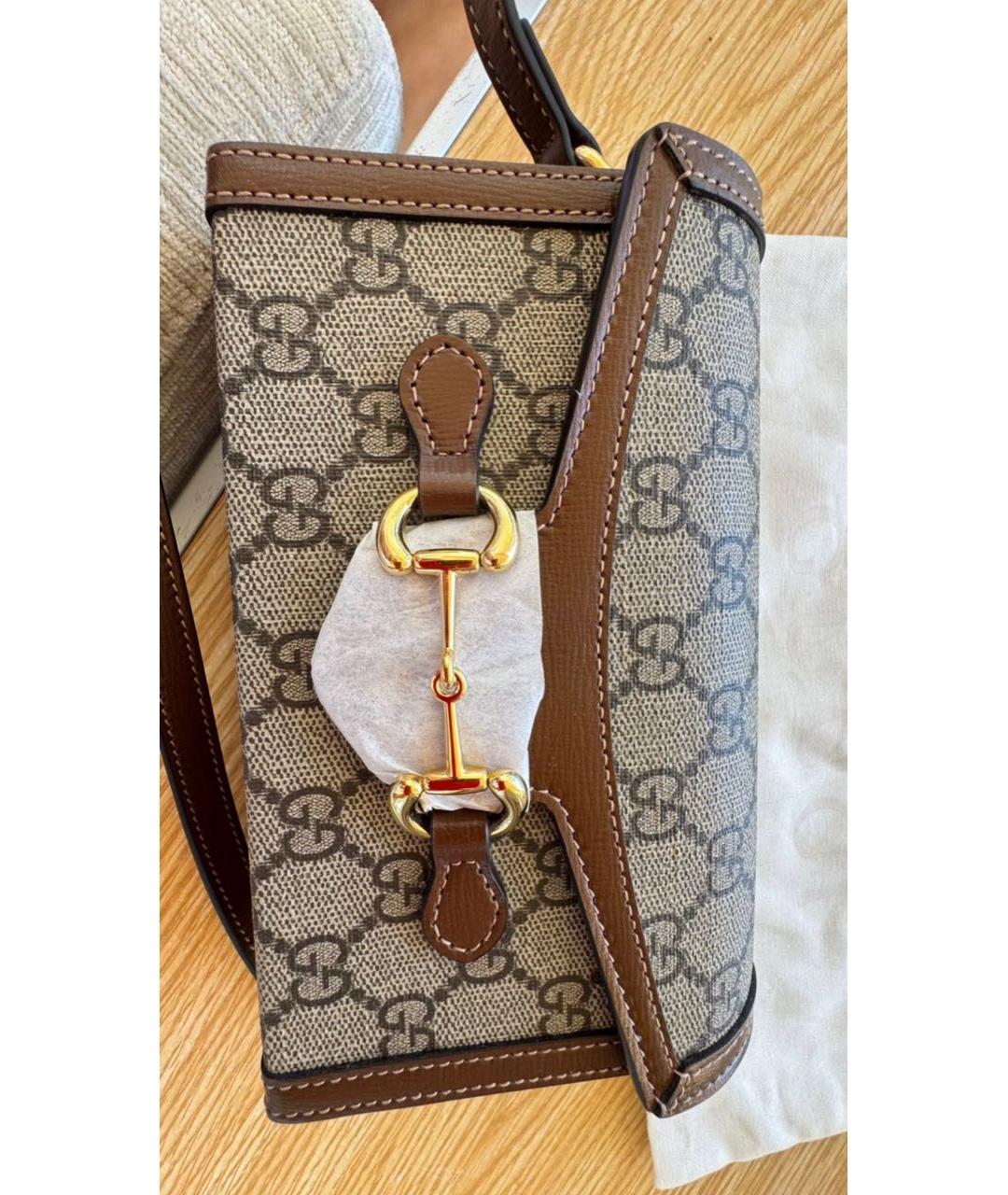 GUCCI Бежевая жаккардовая сумка через плечо, фото 5