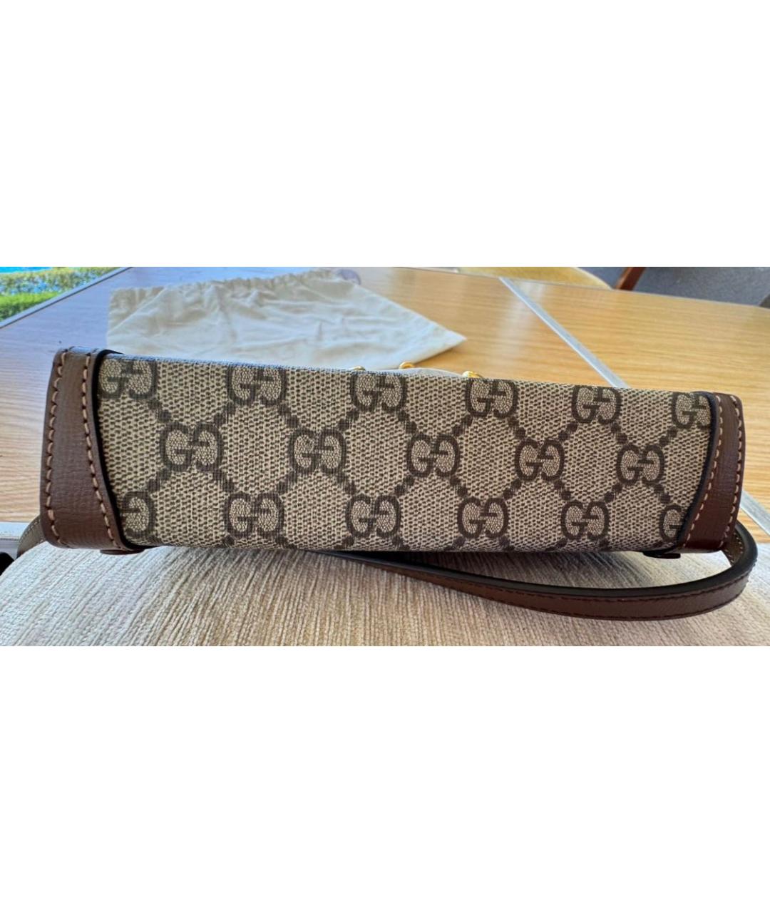 GUCCI Бежевая жаккардовая сумка через плечо, фото 6