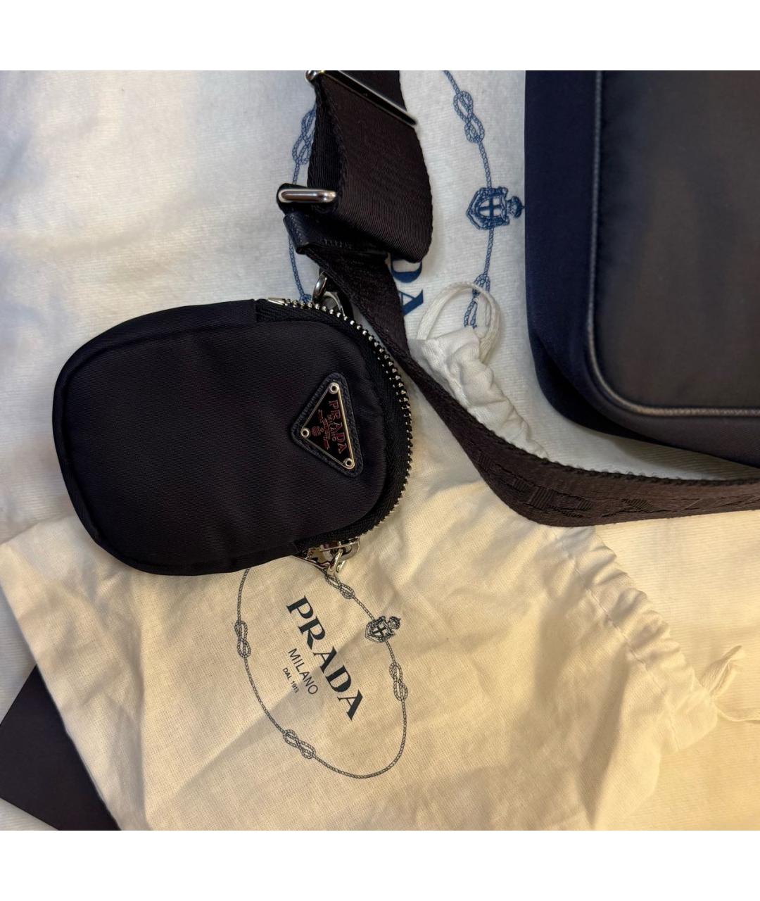 PRADA Темно-синяя синтетическая сумка через плечо, фото 4