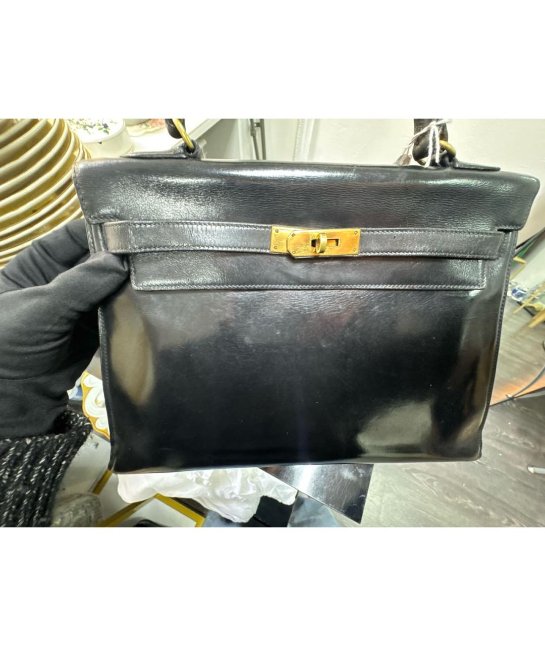 HERMES Черная кожаная сумка с короткими ручками, фото 5