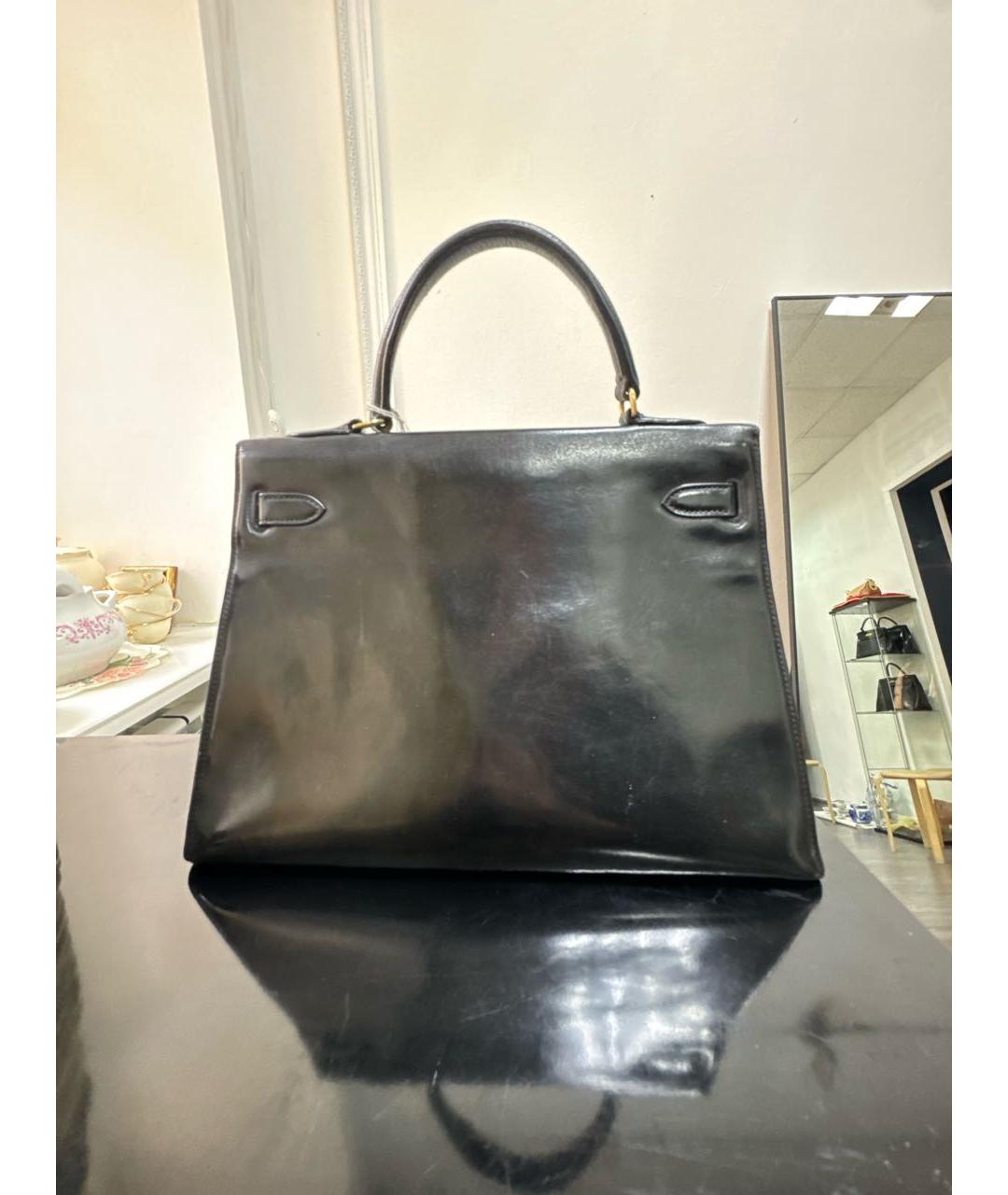 HERMES Черная кожаная сумка с короткими ручками, фото 3
