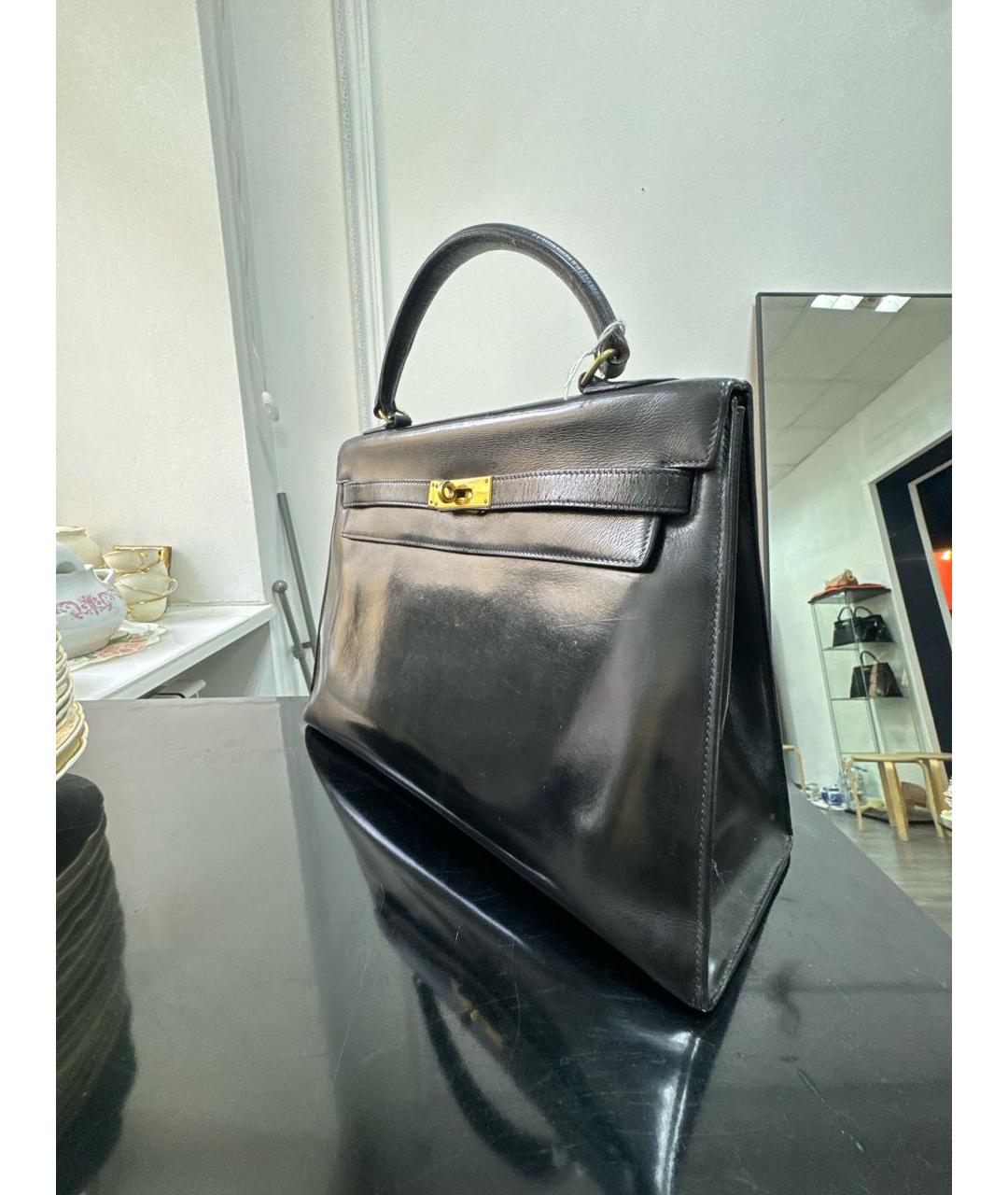 HERMES Черная кожаная сумка с короткими ручками, фото 2