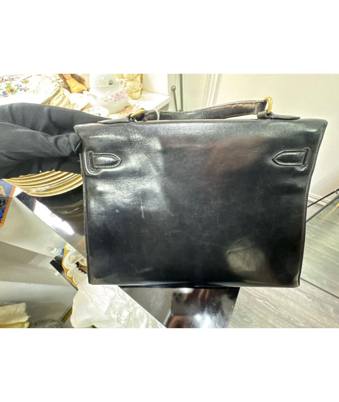 HERMES Черная кожаная сумка с короткими ручками, фото 6