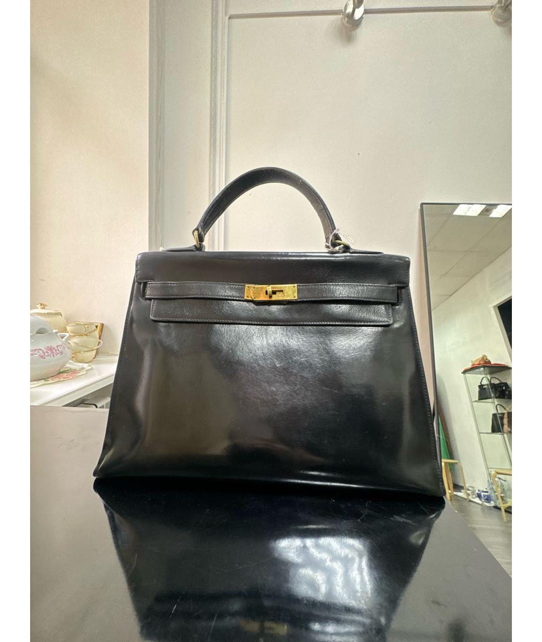 HERMES Черная кожаная сумка с короткими ручками, фото 8