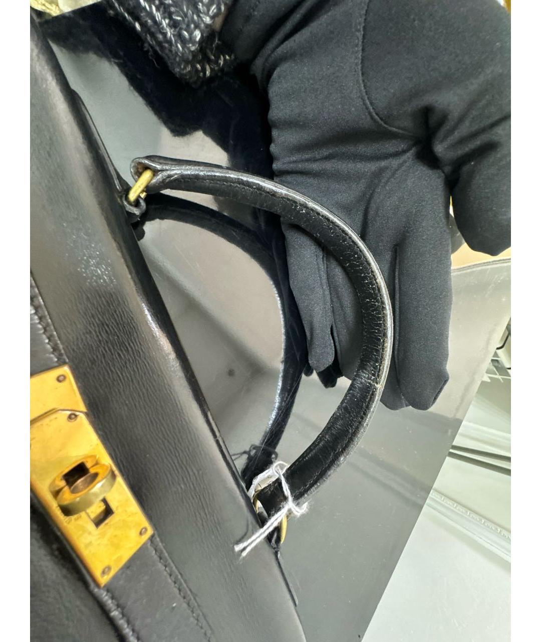 HERMES Черная кожаная сумка с короткими ручками, фото 4