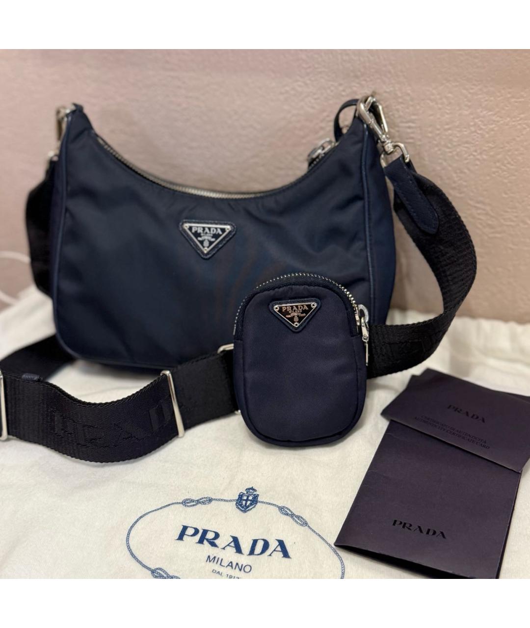 PRADA Темно-синяя синтетическая сумка через плечо, фото 3