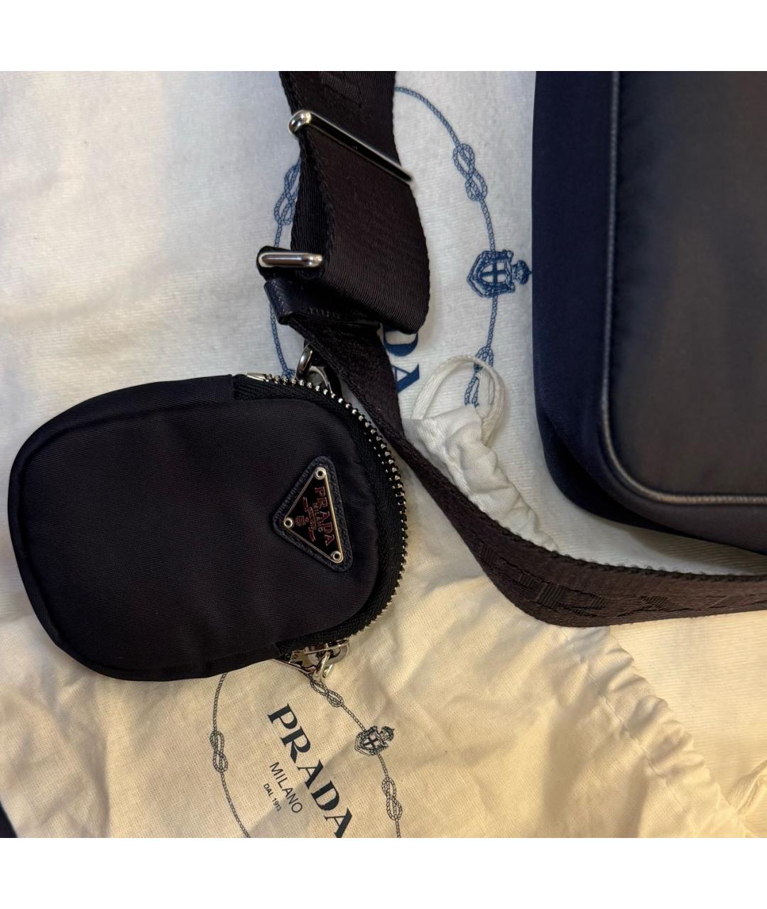 PRADA Темно-синяя синтетическая сумка через плечо, фото 4