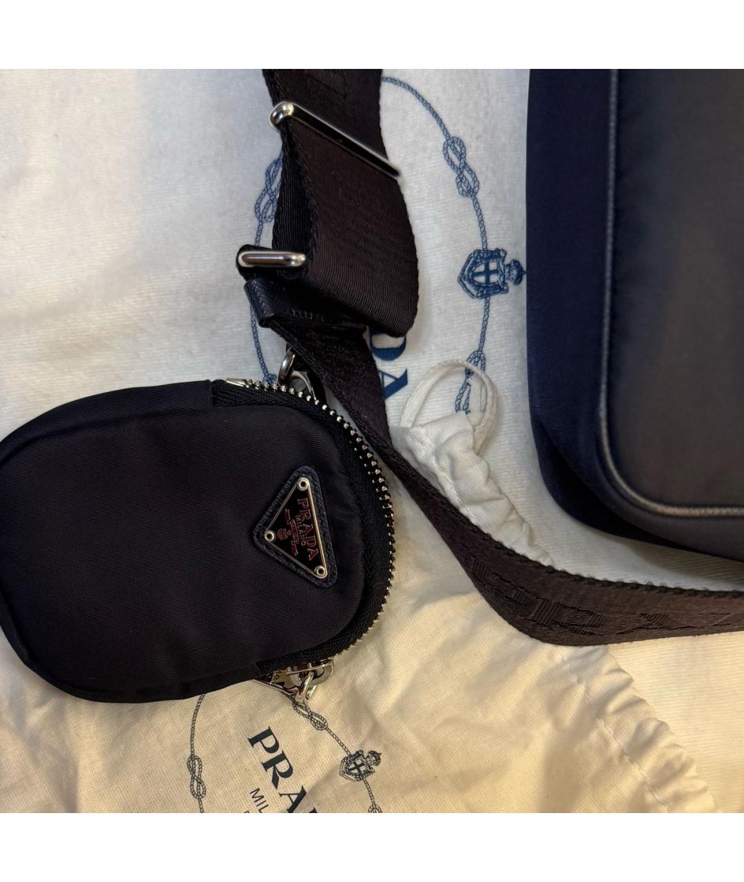 PRADA Темно-синяя синтетическая сумка с короткими ручками, фото 4