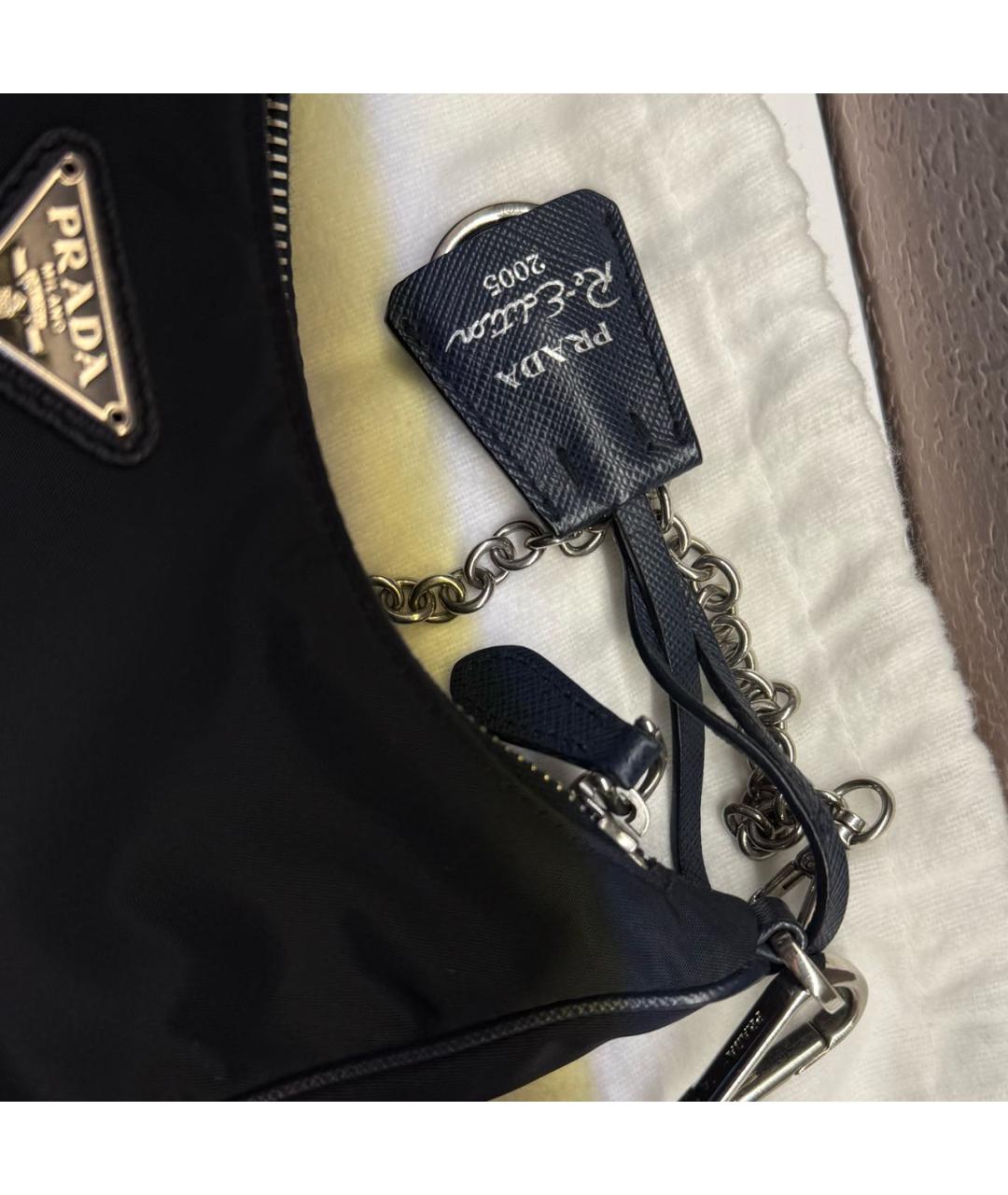 PRADA Темно-синяя синтетическая сумка с короткими ручками, фото 5