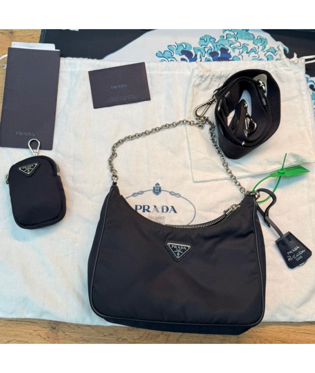 PRADA Темно-синяя синтетическая сумка с короткими ручками, фото 6