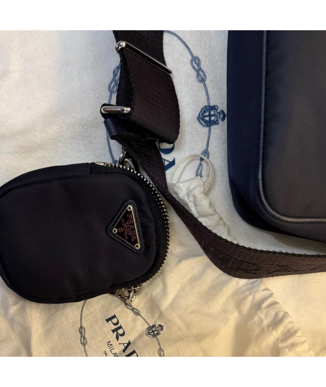 PRADA Темно-синяя синтетическая сумка через плечо, фото 4