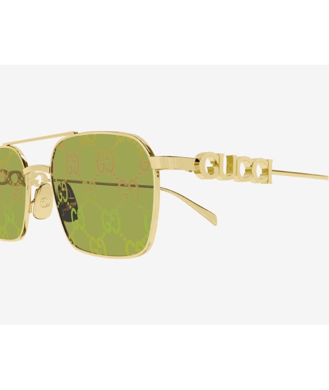GUCCI Золотые металлические солнцезащитные очки, фото 3