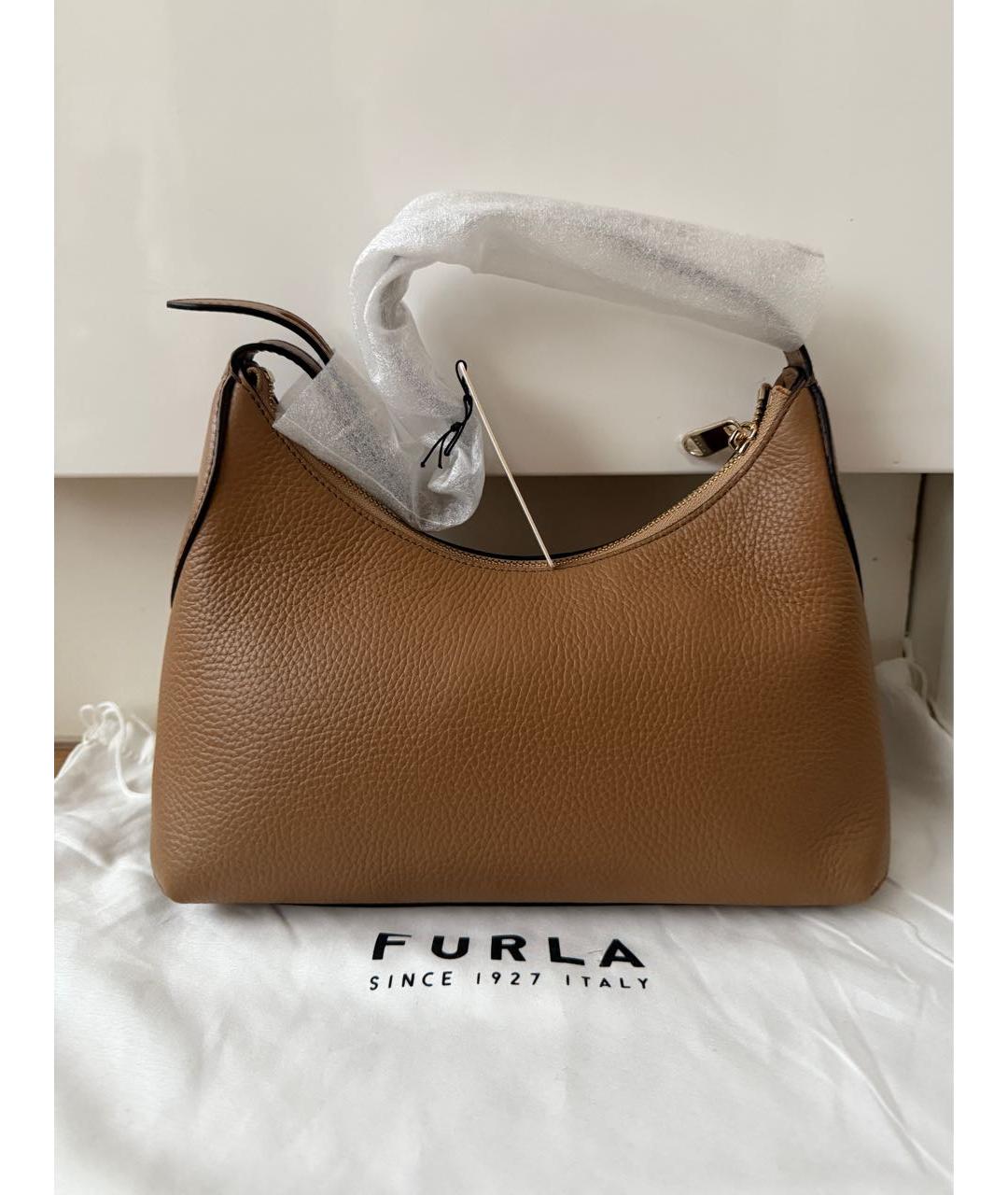 FURLA Коричневая кожаная сумка через плечо, фото 3