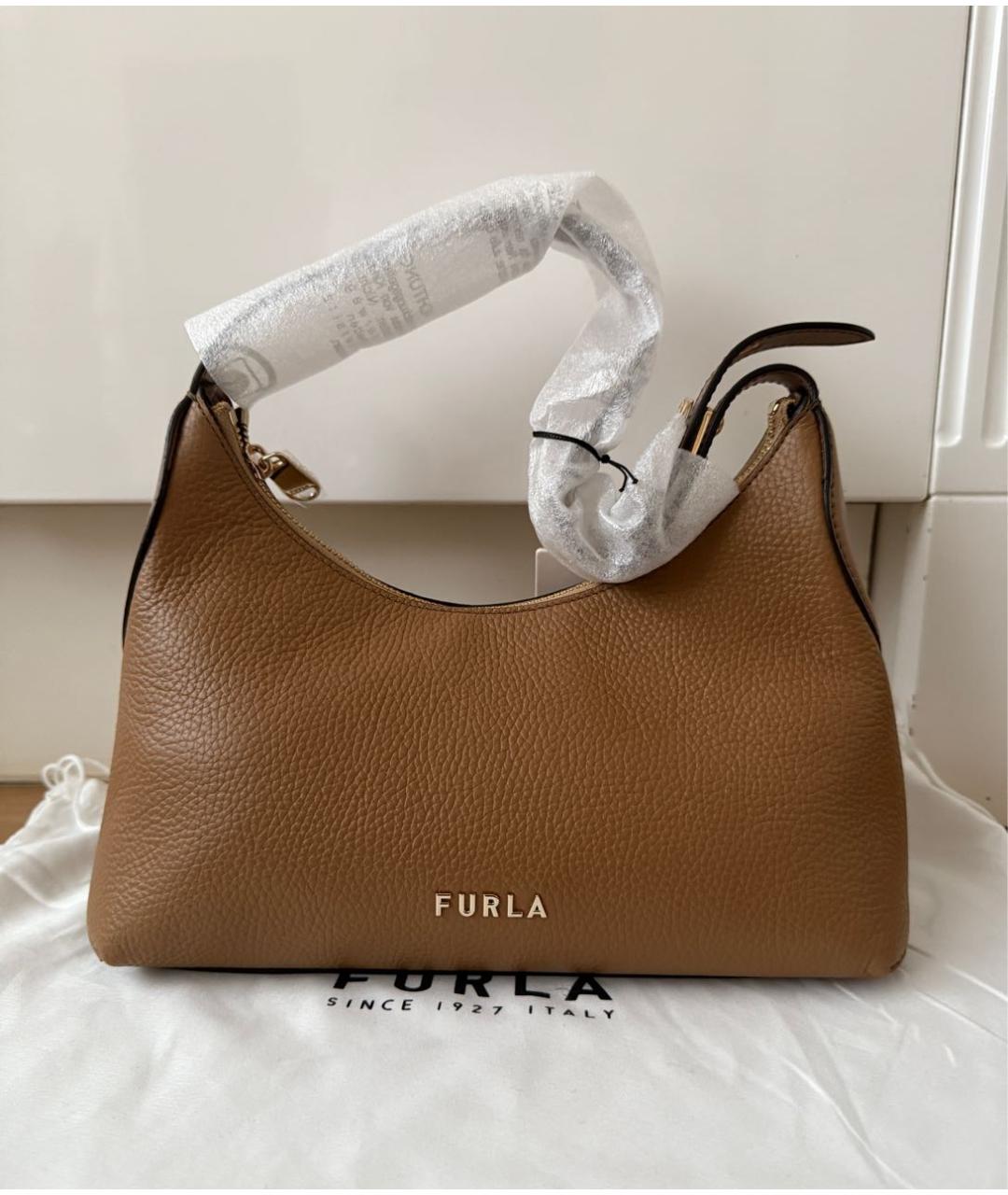 FURLA Коричневая кожаная сумка через плечо, фото 9