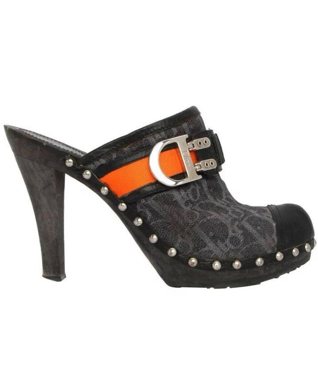 CHRISTIAN DIOR Синие текстильные сабо, фото 1