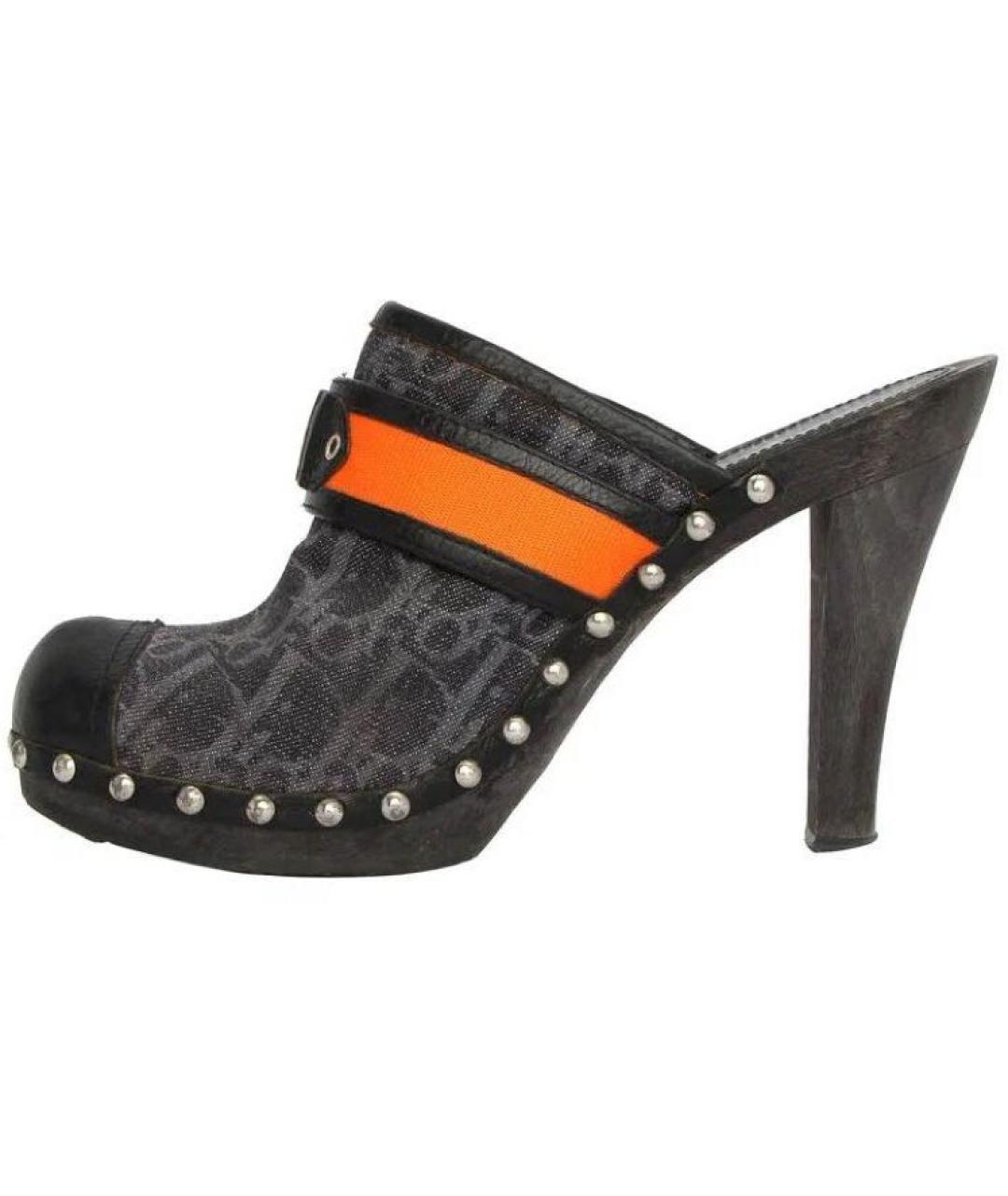 CHRISTIAN DIOR Синие текстильные сабо, фото 2