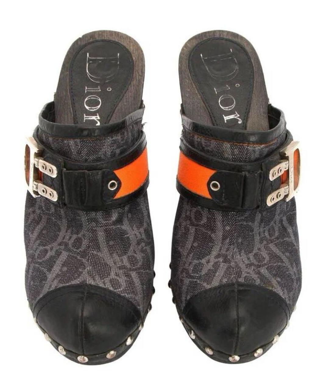 CHRISTIAN DIOR Синие текстильные сабо, фото 3