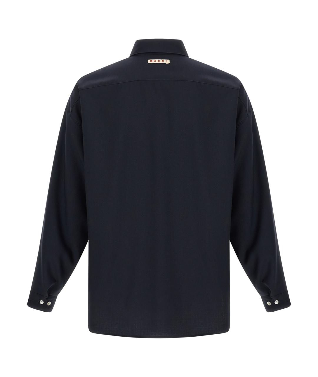 MARNI Темно-синяя шерстяная кэжуал рубашка, фото 2
